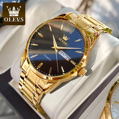 Orologio da uomo OLEVS – Orologio da polso al quarzo in acciaio inossidabile, impermeabile, dorato, elegante e luminoso, accessorio di lusso per uomo