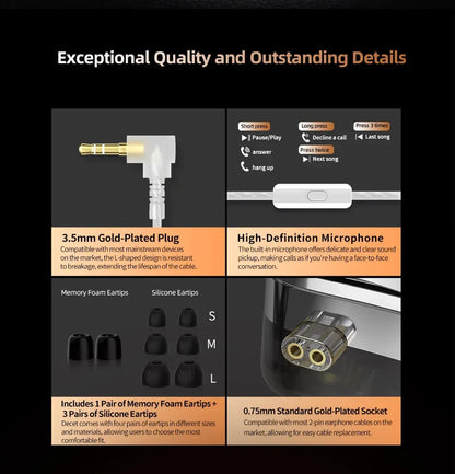 KZ Decet 5DD Dynamic Drive Earphones Adjustable Earbuds 10 Unit Upgraded Drive HIFI in Ear Wired Music Headphones 2PIN Cables