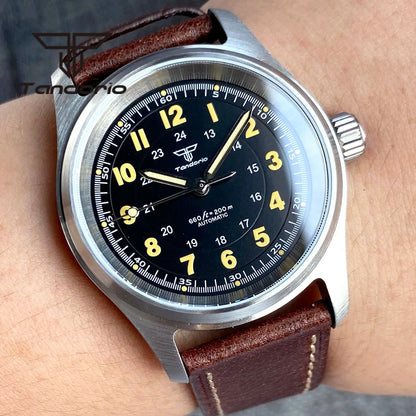 Tandorio 36mm Fashion 20BAR automatische Taucher- und Pilotenuhr für Herren und Damen, NH35/PT5000/Miyota8215 Uhrwerk, Saphir-Armbanduhr, grüne Leuchtmasse