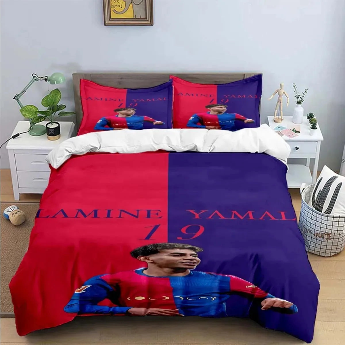 Seturi de lenjerie de pat Spain Football Cenozoic Star L-Lamine Y-Yamal, husă de pilotă și față de pernă, mărimi Single Twin Full Queen King, pentru copii și adolescenți