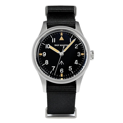 San Martin 36mm Men Pilot Watch VH31 Mechaquartz Movement Sweep Second Quartz Series Simple Style Nylon Strap 10 Bar Luminous