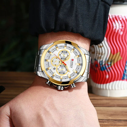 Orologio cronografo da uomo CURREN, quadrante grande da 48 mm, bracciale in acciaio inossidabile, tre contatori, orologio da polso sportivo al quarzo, stile lussuoso