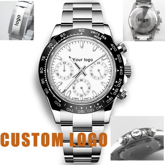 Custom Logo Panda Dial Daytona Homage Watch 40mm Stainless Steel Sapphire Ceramic Bezel Quartz Movement  Luxury Men RELOJ