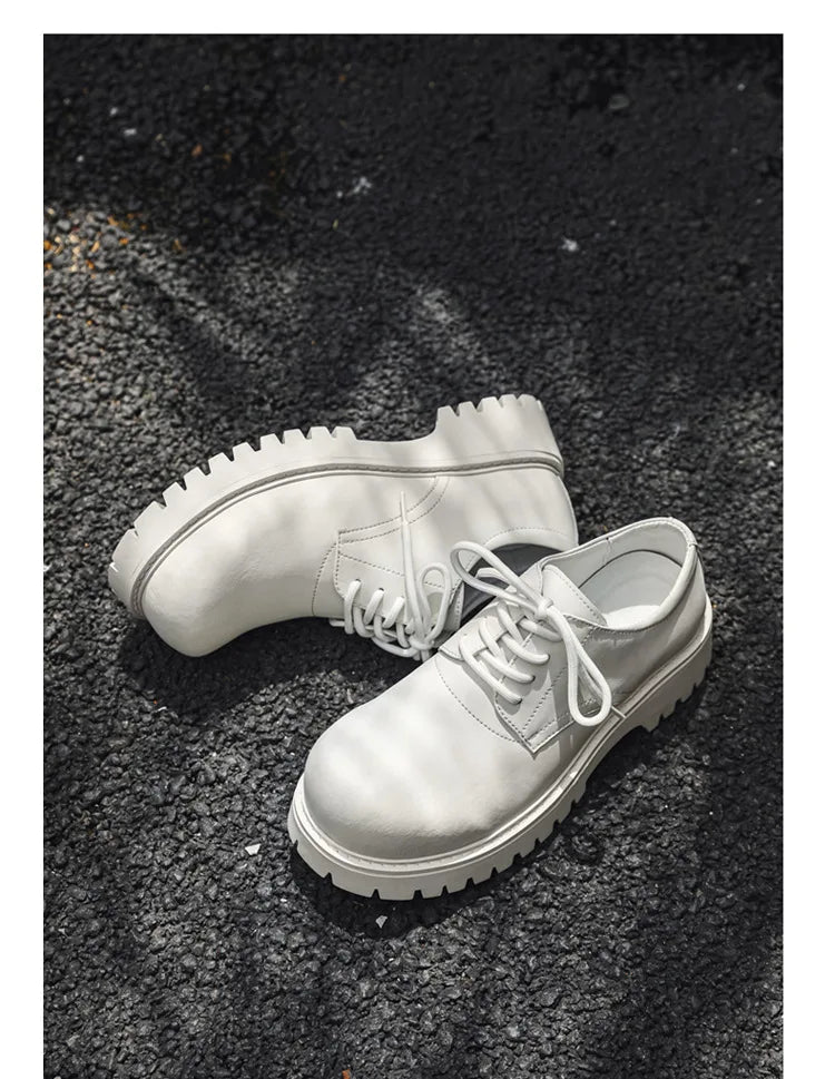 Thick Sole Casual Genuine Leather Dress Shoes Men Platform Heighten Japan Harajuku Korean Streetwear Fashion Shoes White