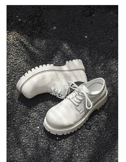 Thick Sole Casual Genuine Leather Dress Shoes Men Platform Heighten Japan Harajuku Korean Streetwear Fashion Shoes White
