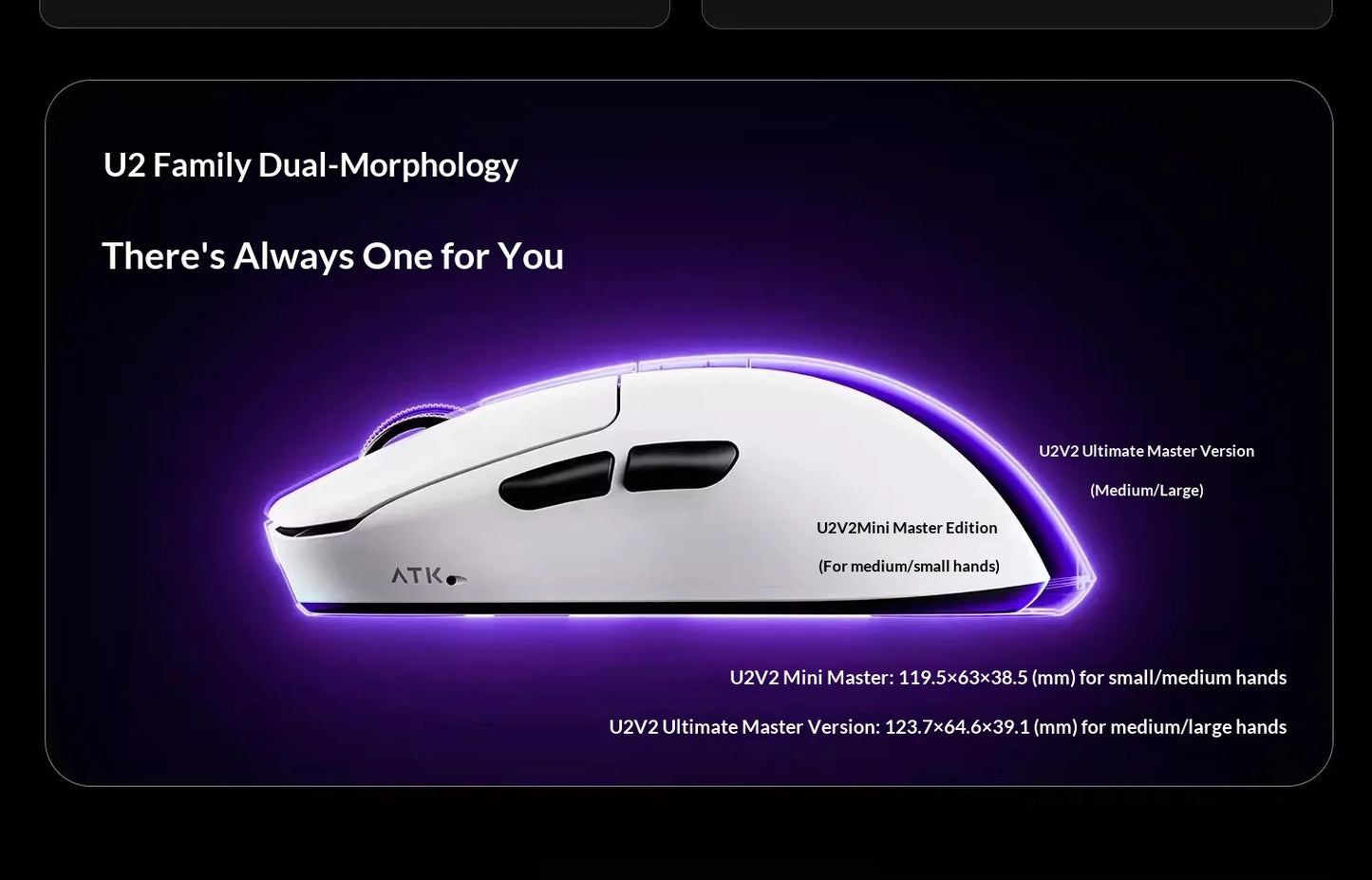 NEW ATK U2 V2 Mini Ultimate Wireless Gaming Mouse Tri-model Lightweight PAW3950Ultra 8KHz 500mAh Custom Ergonomic E-sports Mouse