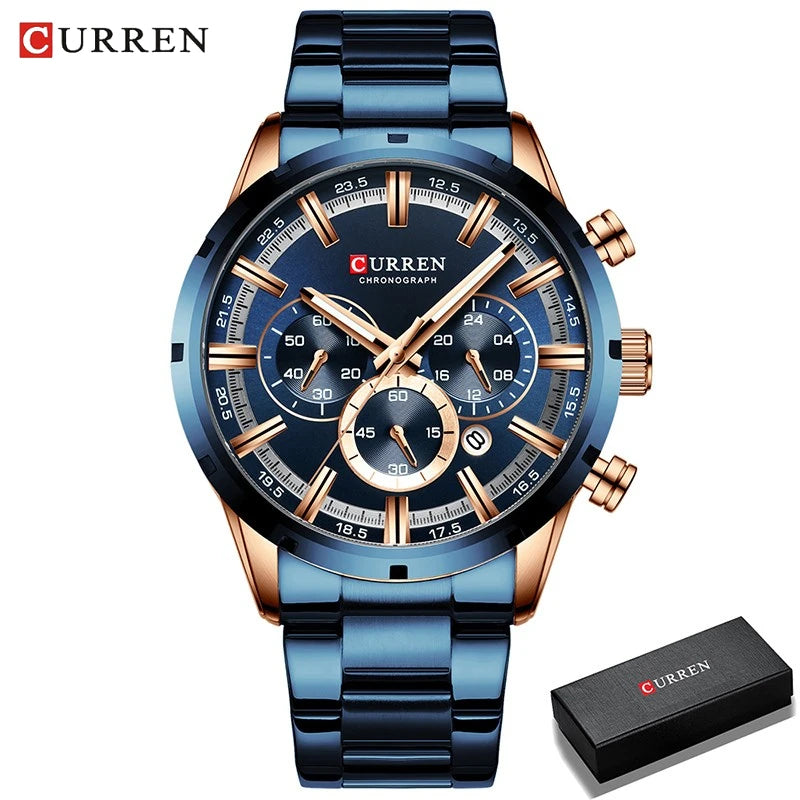 CURREN Top Brand Luxury Military Leather Wrist Watch Casual Sport Watches for Men Blue Man Clock Fashion Chronograph Wristwatch