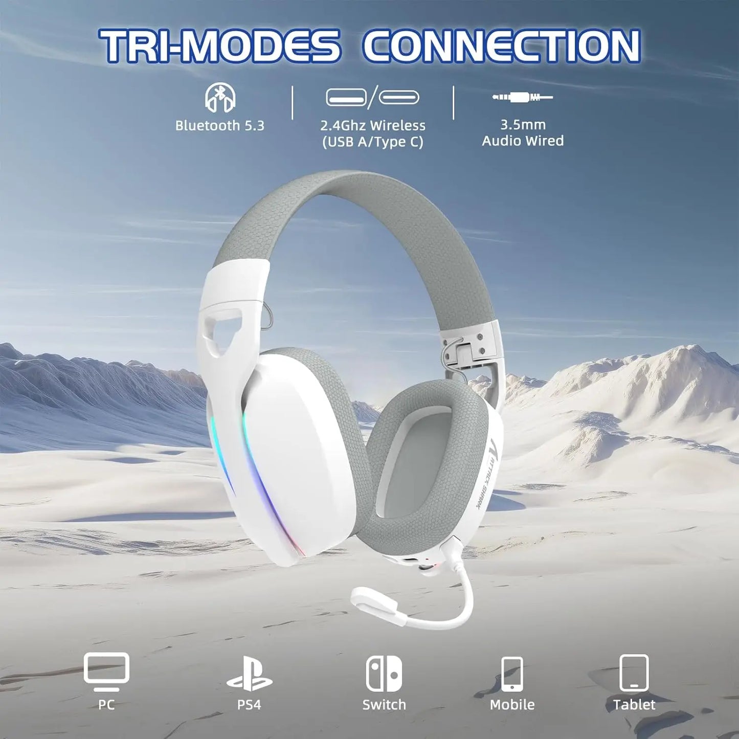 MAMBASNAKE x ATTACK SHARK L90 RGB Wireless Gaming Headset, Triple Modes, Foldable Headphone with Detachable Mic