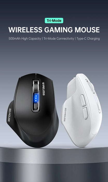 Wireless Tri-Mode Gaming Mouse 2.4G Dual Receiver Bluetooth With Battery Level Display Portable Universal Office Mouse