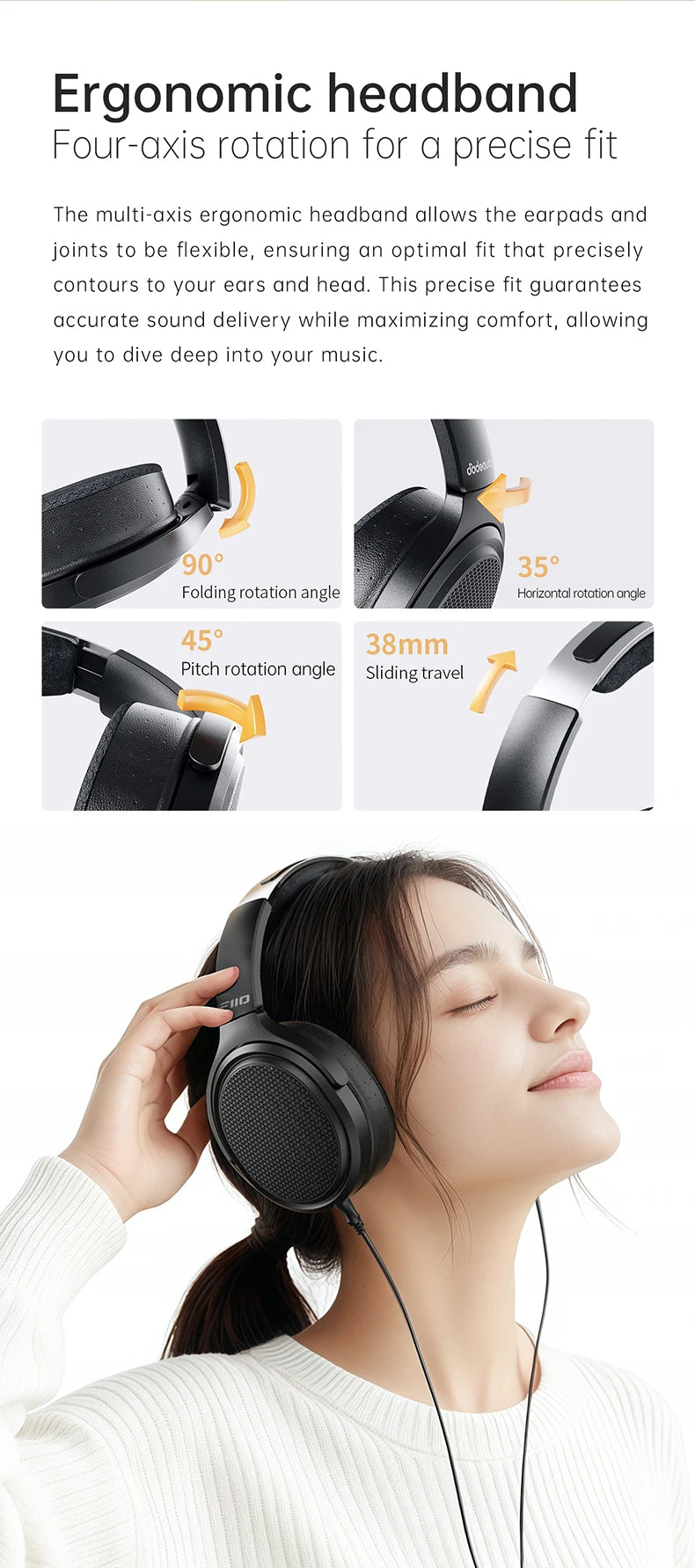 FiiO JT7 Over-Ear Planar Magnetic Audiophile Headphones 95x86mm Planar Driver Design Adjustable Headband 4.4mm/3.5mm Cable