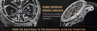 OBLVLO Men's Luxury Machinery Skeleton Mechanical Automatic Watches Analog Big Dial Blue Rubber Band Military Watch RD-909