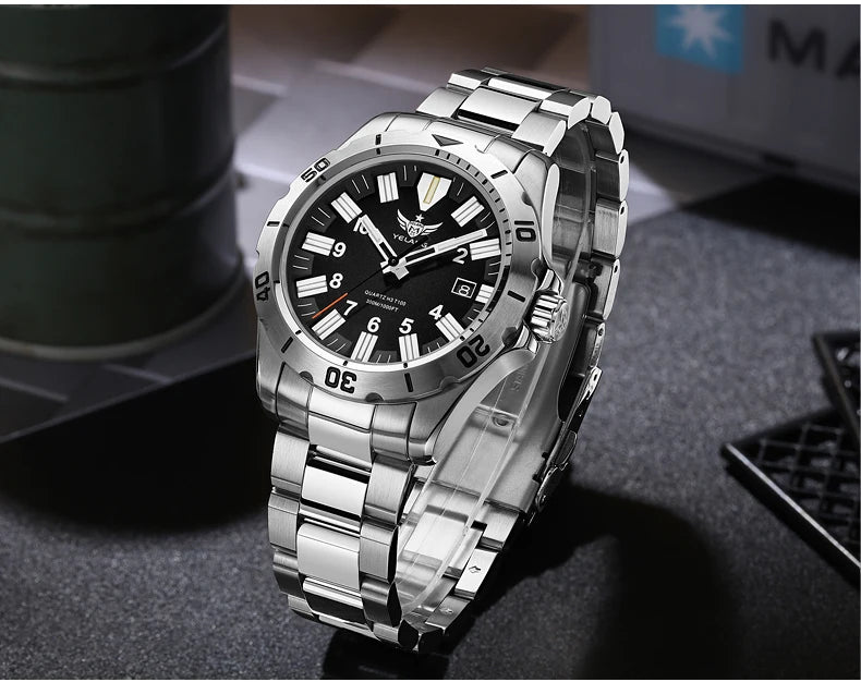 YELANG  V1036 42mm Men Quartz Watch Luminous 10 Years Lithium Movement Rotated Dial 30ATM 300m Waterproof Military Style Watches