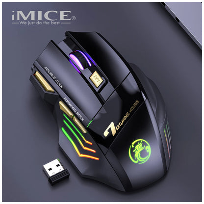 Wireless Rechargeable Optical Mouse RGB Breathing Light 7 Buttons Gaming Computer Mice Adjustable for Desktop PC