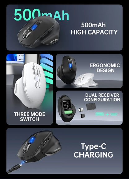 Wireless Tri-Mode Gaming Mouse 2.4G Dual Receiver Bluetooth With Battery Level Display Portable Universal Office Mouse
