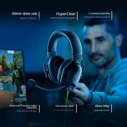 RAZER BLACKSHARK  V2 X Headphones sports Game Headset with Microphone 7.1 Surround Sound Video Gaming Earphone Wired for PC PS4