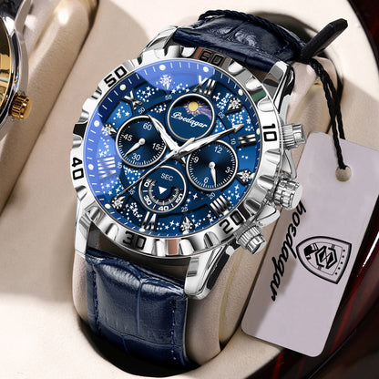 Orologio da polso di lusso POEDAGAR da uomo – Cronografo sportivo, impermeabile e luminescente, con cinturino in pelle, movimento al quarzo