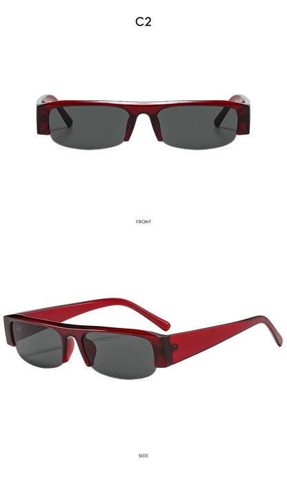 Vintage-Sonnenbrille mit kleinem, rechteckigem Halbrahmen in Schwarz, Leopardenmuster und Farbverlauf – trendige Damen-Sonnenbrille zum Autofahren