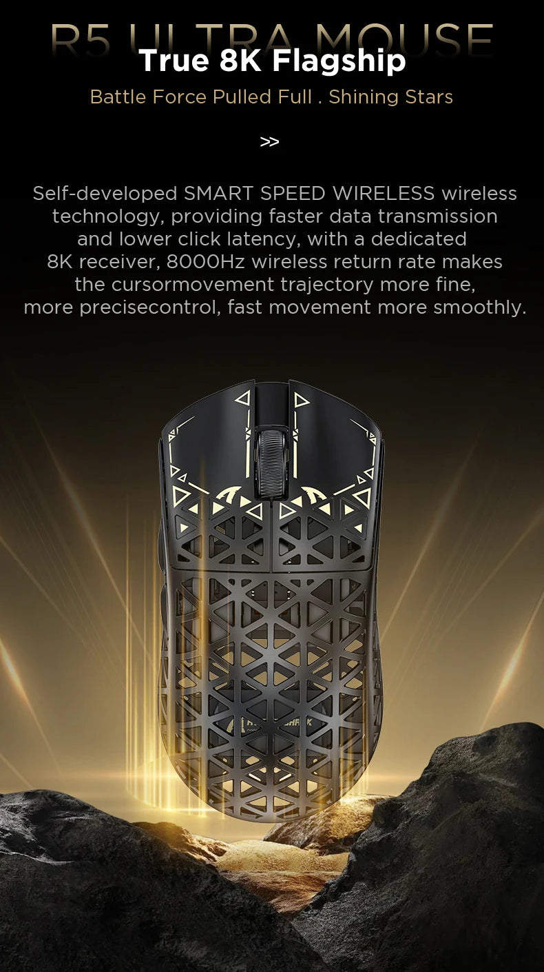 ATTACK SHARK R5 Tri-mode Ultra Wireless Gaming Mouse Carbon Fiber 8K ,PAW3950MAX ,8000Hz Wireless Polling Rate, DPI up to 42000