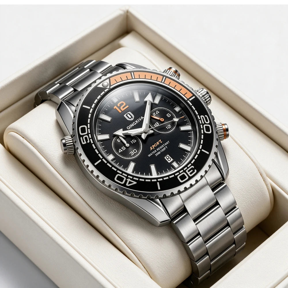 Orologio da polso di lusso da uomo del marchio QINGXIYA, cronografo sportivo impermeabile con data luminosa, orologio al quarzo casual da uomo