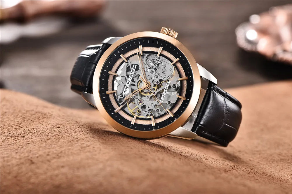 PAGANI DESIGN 2026 New Skeleton Men's Mechanical Watches Top Luxury Automatic Watch Men Blue Leather Waterproof Wrist watch Men