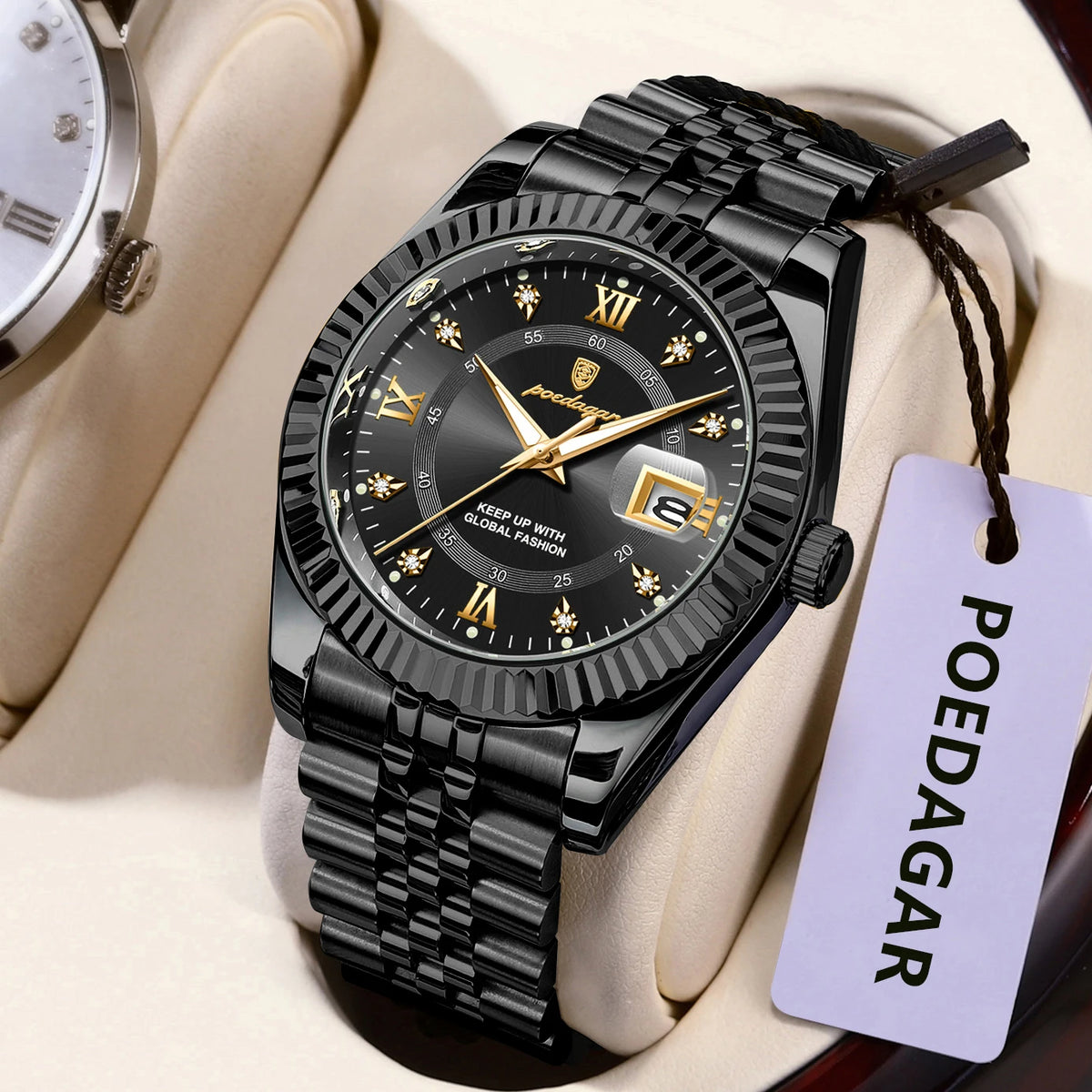 Orologio da uomo POEDAGAR – Modello di lusso, impermeabile, in acciaio inossidabile, con quadrante luminescente, stile militare, datario, movimento al quarzo, ideale per il lavoro o le occasioni professionali.
