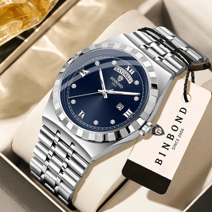 Orologio da uomo del marchio originale BINBOND – Orologio da polso al quarzo, modello di lusso, impermeabile e luminescente.