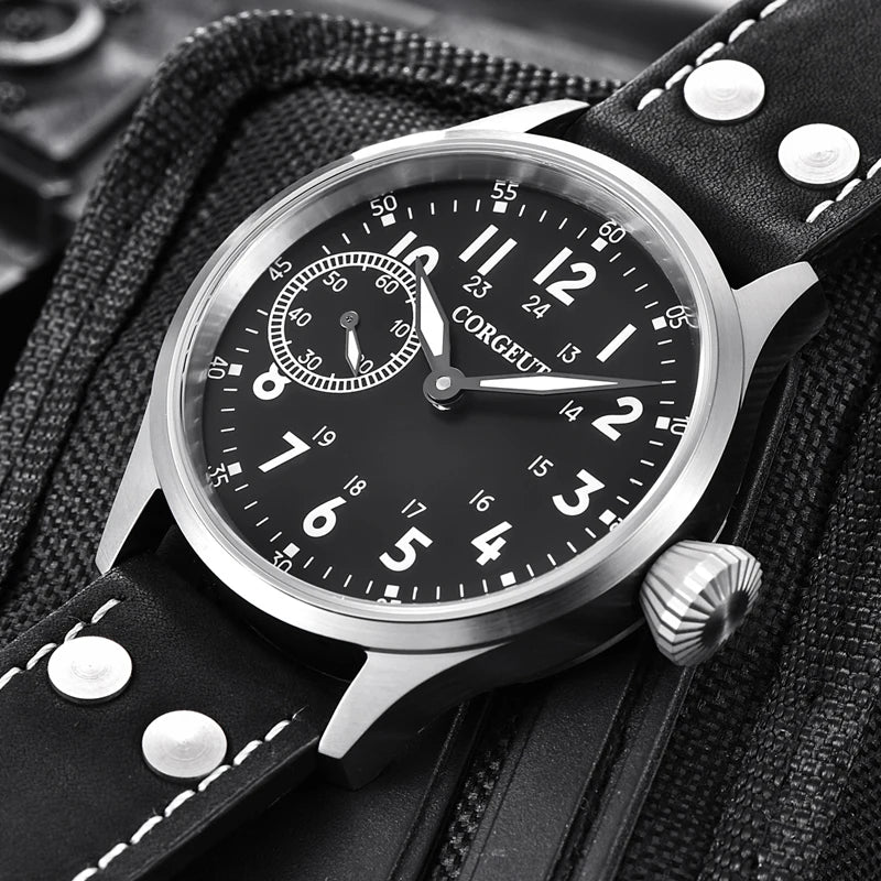 Corgeut Seagull ST3600 17 Jewelry 44mm Mechanical Watch Hand Wound Sapphire waterproof Watch Sports Leather Luxury 6497 Watch