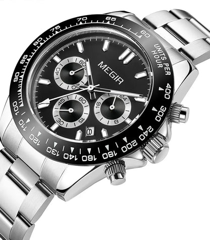 Orologio da uomo MEGIR, marchio di lusso, orologio sportivo al quarzo, bracciale in acciaio inossidabile, impermeabile, cronografo, orologio da polso
