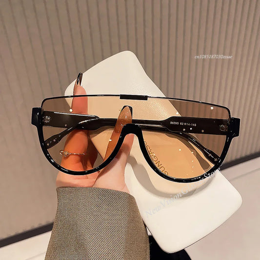 2025 New Design Monoblock Semi-round Sunglasses Designer Half Frame Goggle Shades Outdoor Oversized Sun Glasses for Women & Men