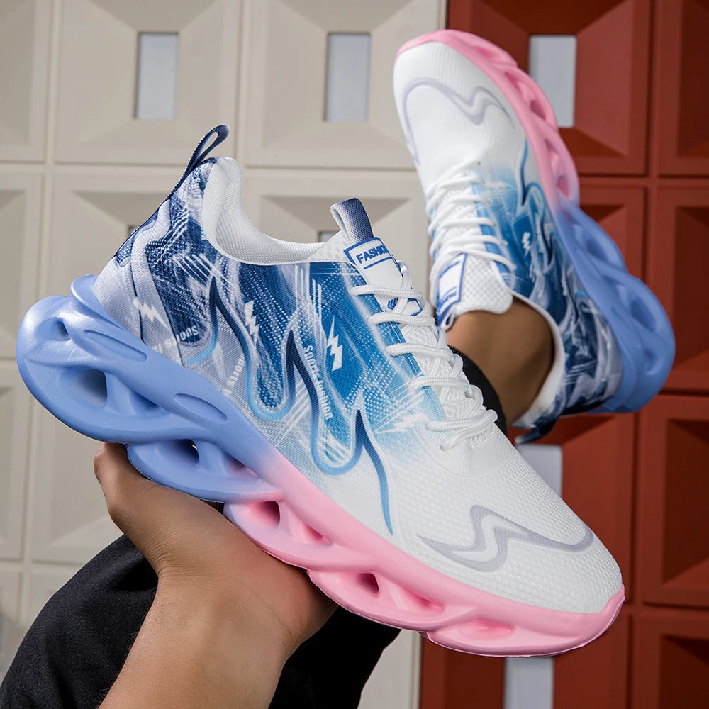 Μοντέρνα ντεγκραντέ sneakers για γυναίκες και άνδρες, με πλεκτή ύφανση, αντικραδασμική σόλα, casual αθλητικά παπούτσια unisex με κορδόνια, ελαφριά και διαπνέοντα