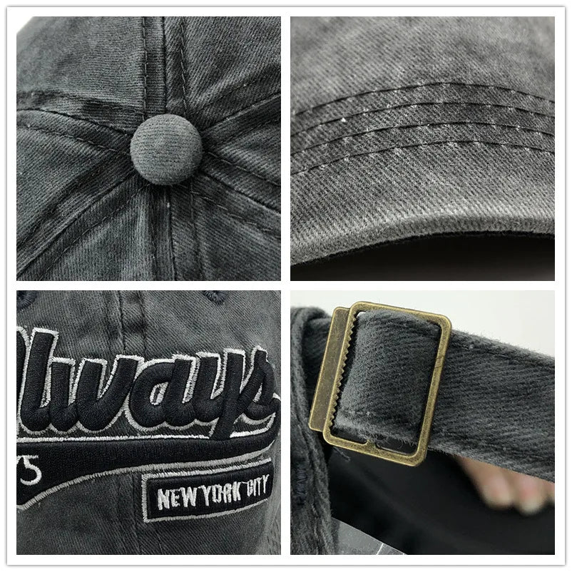 100% Cotton Washed 3D Embroidered Letter Baseball Cap, Casual Streetwear Hat