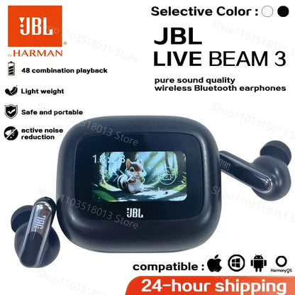 JBL Live Beam 3 True Wireless Bluetooth Earbuds Noise Cancelling Headset with LED Smart Display Box