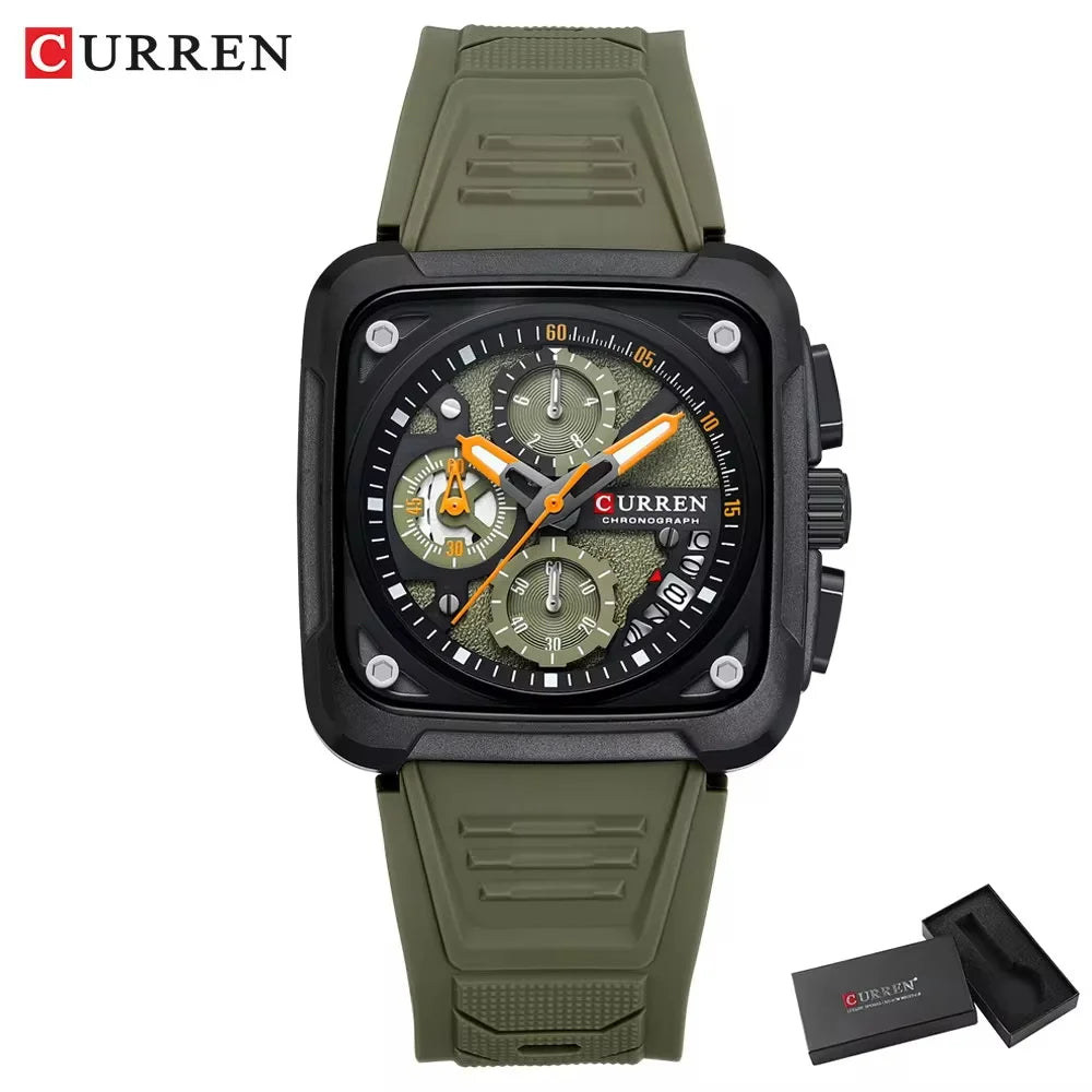 Montres pour homme CURREN : montre-bracelet de luxe à quartz, carrée, originale, étanche et luminescente, chronographe pour homme, Relogio