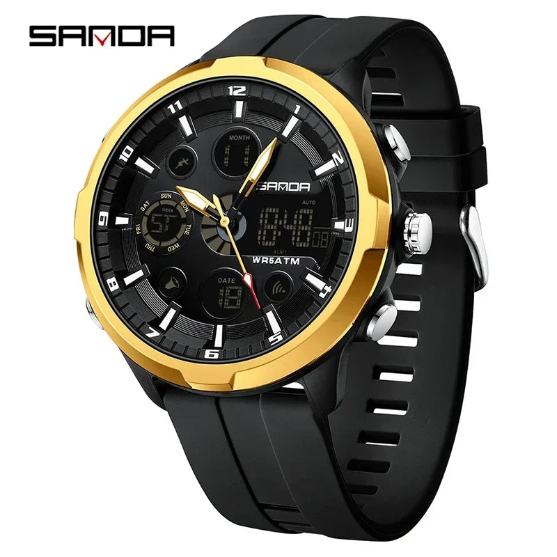SANDA 9053 G Montres de sport militaires pour homme Montre numérique de luxe Montre-bracelet à quartz étanche jusqu’à 50 m pour homme Relogios Masculino