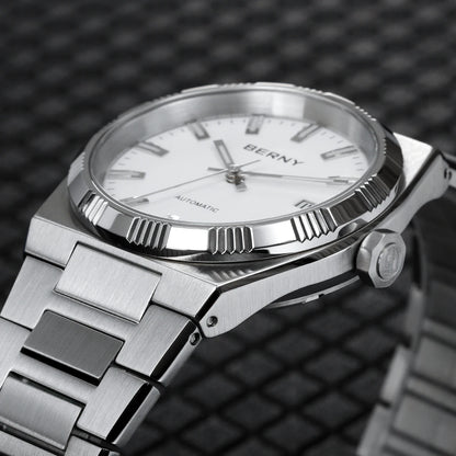 Orologio automatico da uomo BERNY, dorato, vetro zaffiro, lancette luminescenti, originale al 100%, dotato di movimento PT5000, rivestimento antiriflesso, modello di lusso con lunetta intercambiabile, impermeabile fino a 5 ATM.