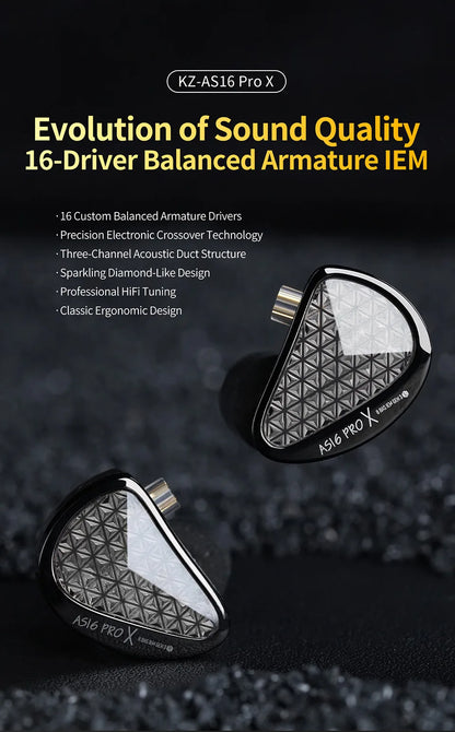 KZ AS16 PRO X in Ear Earphone 8 Balanced Armature Headset Three-Channel Acoustic Duct Structure HiFi Headphones ZSX ZAR ZS10PROX