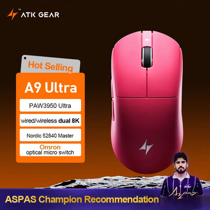 ATK Dragonfly A9 Ultimate Wireless Gaming Mouse A9 Air PAW3950 Ultra Lightweight Ergonomic E-sports Gamer FPS Mice CSGO A9 Ultra