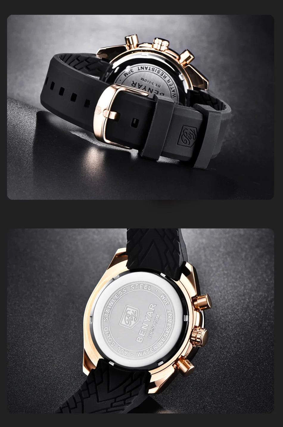 Orologio da uomo BENYAR 5140, orologio sportivo casual, orologio al quarzo di lusso impermeabile, cronografo militare di marca di alta gamma.