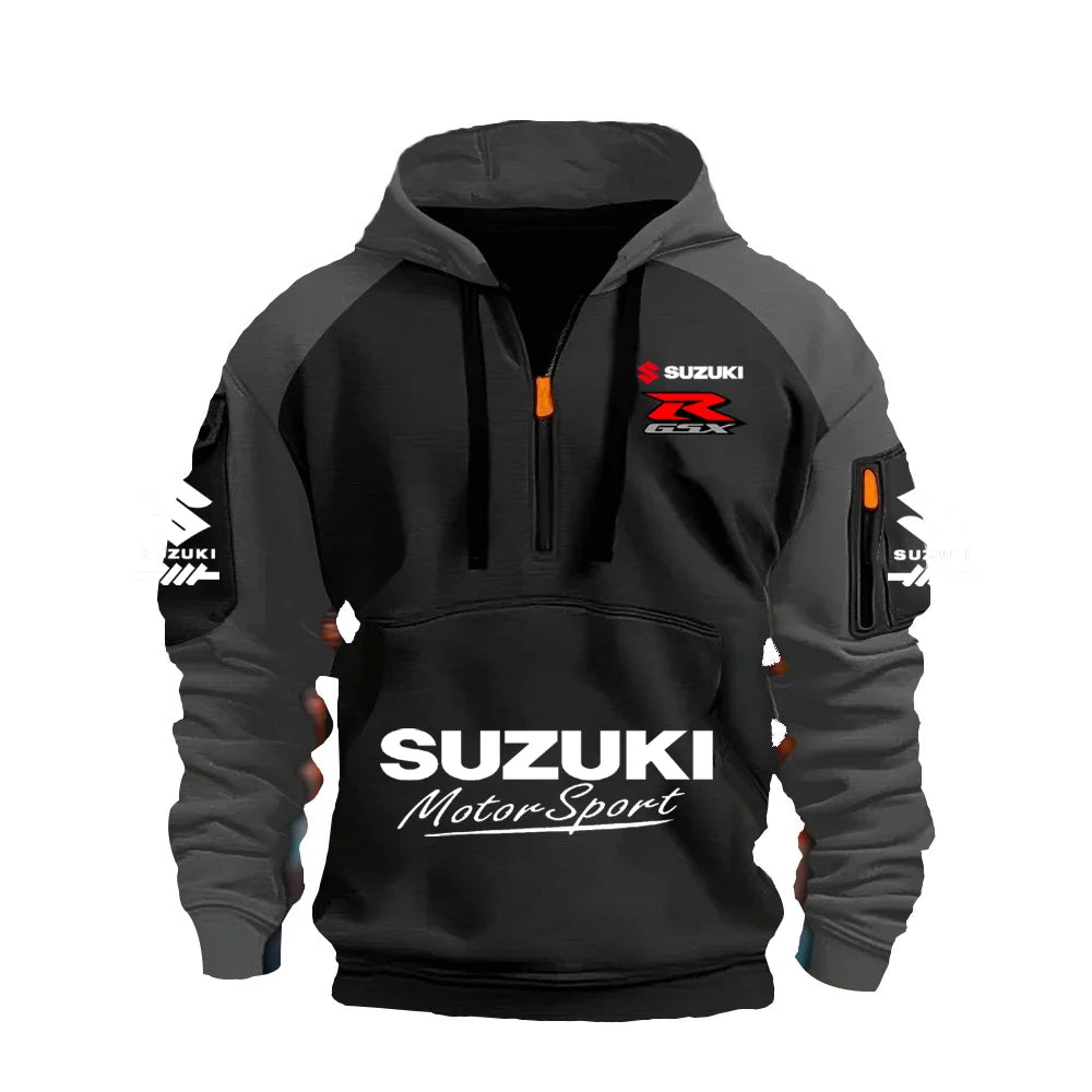 2025 Suzuki Logo Hoodie Motorcycle Racing Cycling Sweatshirt Racing Clothing Sweatshirt Half Zipper Multi-pocket Zipper Hoodie