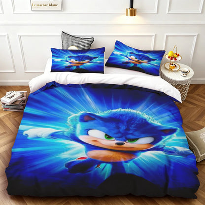Cartoon Duvet Cover Set , Washable Cotton Bedding – S-Sonic-S The H-Hedgehog Movie Theme Student Bedroom Decor for All Seasons