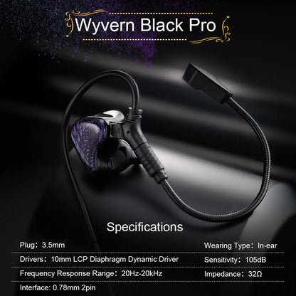 Celest Wyvern Black In Ear Earphone Monitor With Microphone Hifi Music Headphone IEMs Wired Gaming Earbuds For Gifts