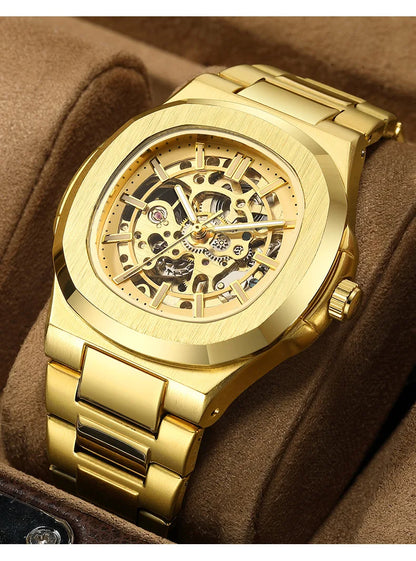 Montres-bracelets mécaniques pour homme à cadran ajouré, design squelette, montre de luxe entièrement automatique pour homme, relogio