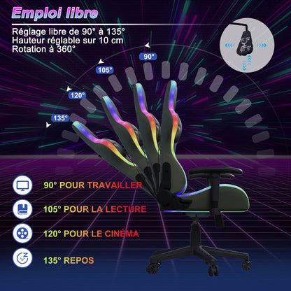 Fangange Gaming Chair with Massage Function, Adjustable backrest,Computer Chair,with ambient light,Lumbar Cushion, Pillow,150 KG