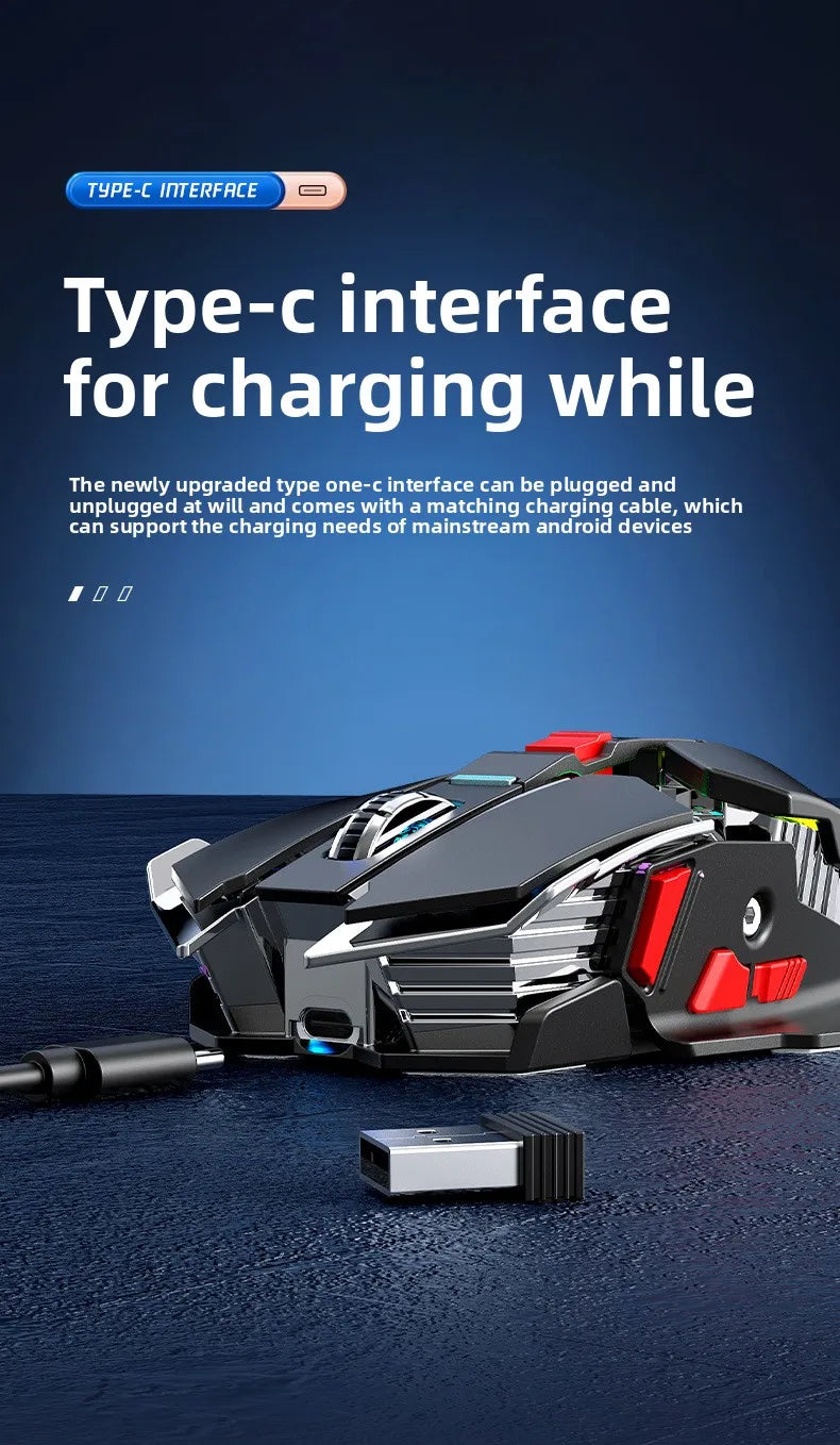 SC300 Wireless Mechanical Gaming Mouse Ergonomic RGB Backlit Rechargeable DPI Adjustable Silent Mice for Desktop Laptop Tablet