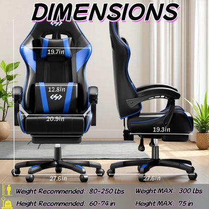 Ergonomic Gaming Chair, Computer Office Chair with Footrest Headrest, Adjustable Height & Backrest Office Chair for Adult