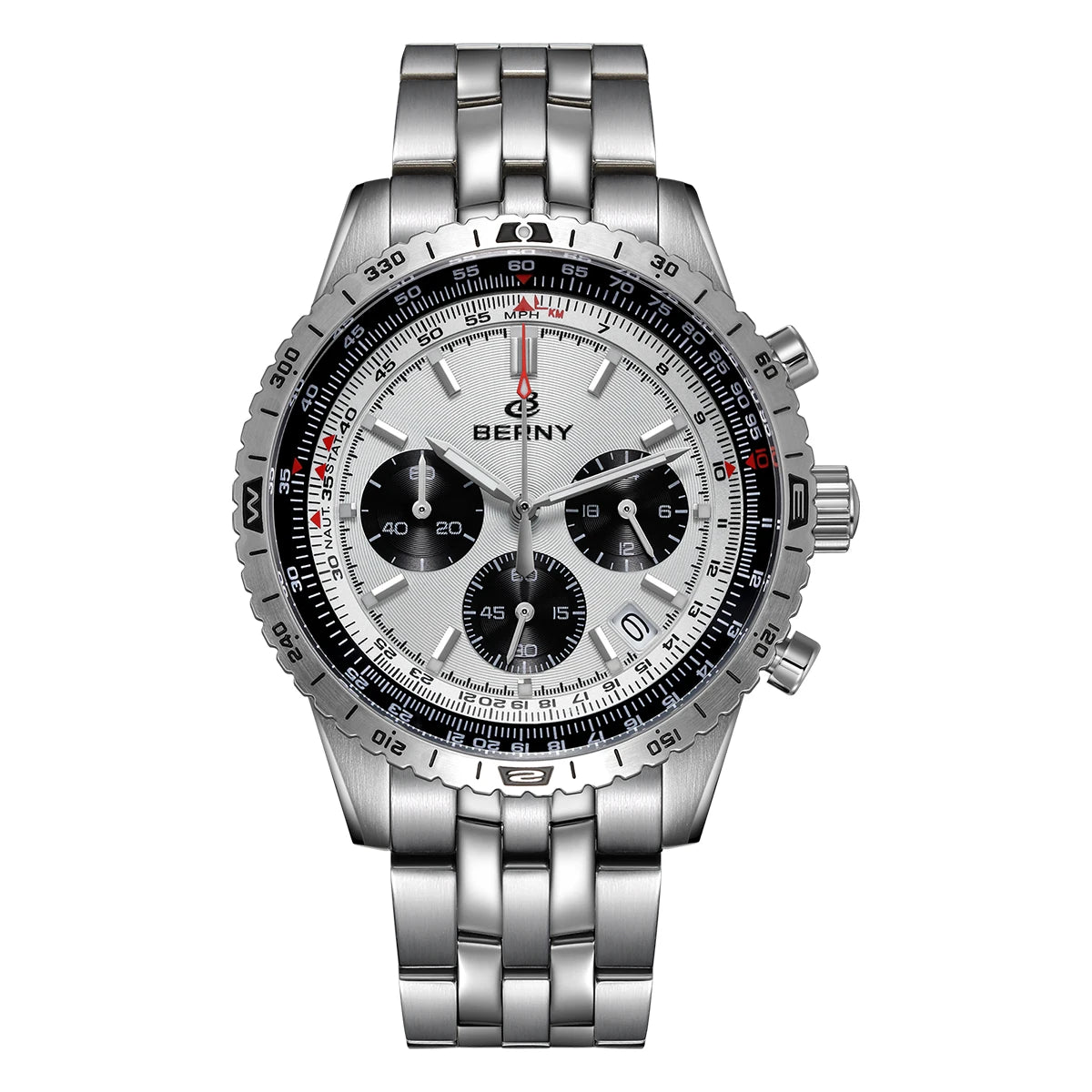 Orologio cronografo da uomo BERNY – Orologio al quarzo multifunzione in stile aeronautico, dotato di datario, vetro zaffiro ed eccellente luminescenza – Orologio da polso di lusso da uomo