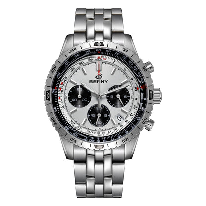 Orologio cronografo da uomo BERNY – Orologio al quarzo multifunzione in stile aeronautico, dotato di datario, vetro zaffiro ed eccellente luminescenza – Orologio da polso di lusso da uomo