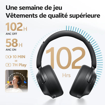 QCY H3S -56dB Adaptive ANC Over Ear Headphone Hi-Res LDAC Spatial Sound Wireless Earphone Bluetooth 6.0 Dual Driver 102H Headset