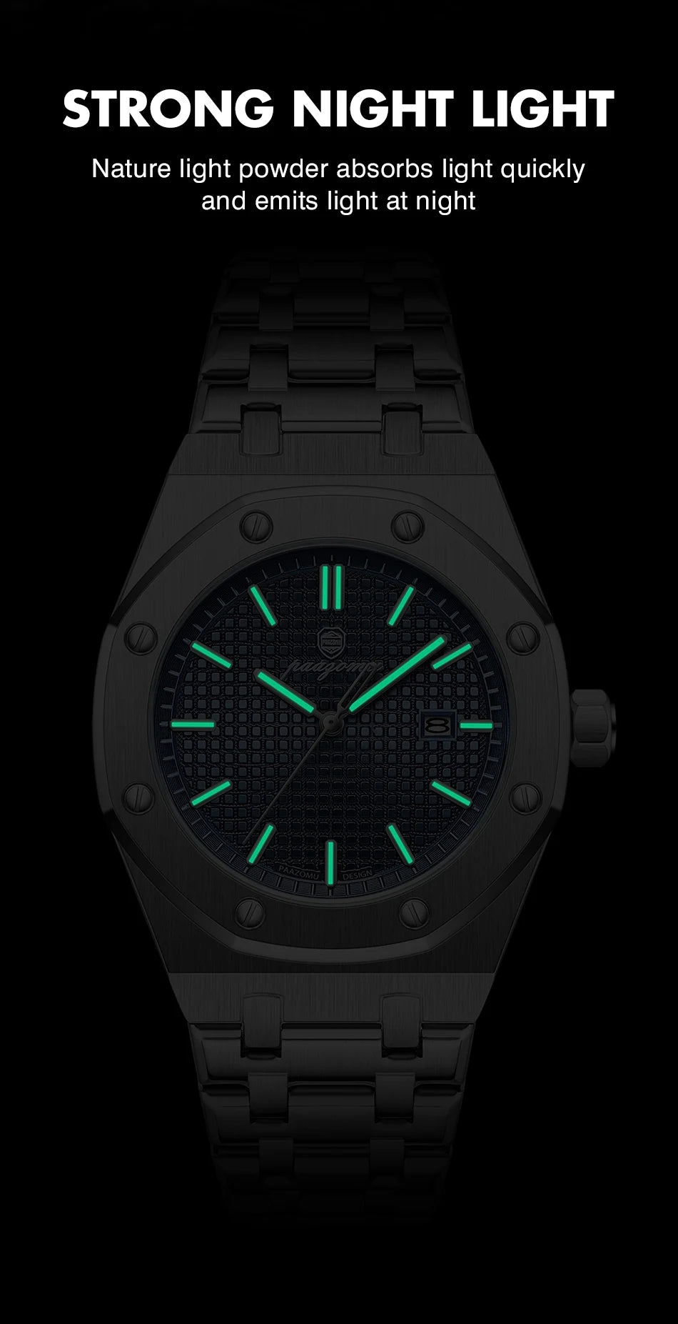 Montre à quartz carrée de luxe PAAZOMU pour homme, étanche, avec date luminescente, montre pour homme en acier inoxydable, montres d'affaires pour homme