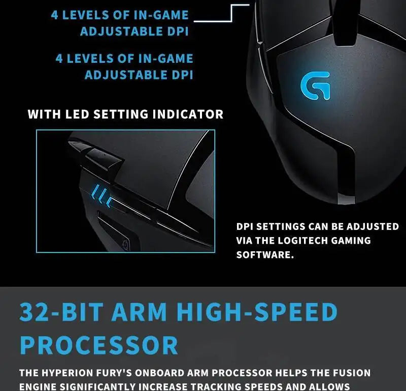 Logitech G402 Wired Gaming Mouse 32-Bit ARM Processor 8 Buttons 500 IPS Anti-Slip for All-Day Gaming and Work Sessions